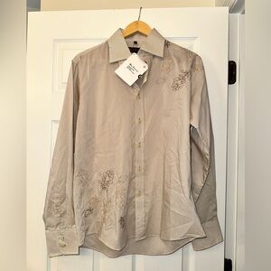 NWT NEW BEN SHERMAN Nordstrom button collared dress shirt brown white L men’s